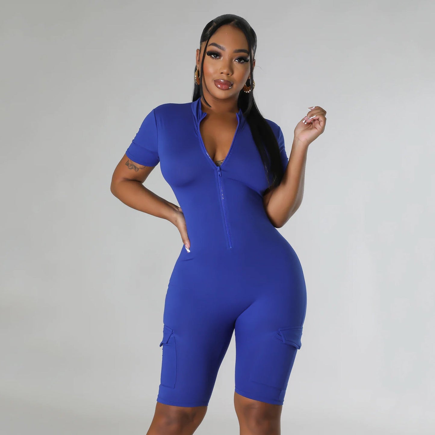Summer Clothing Tight Short Sleeve Color Jumpsuit for