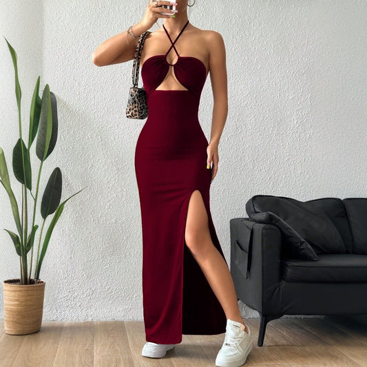Clothing Spring Summer Halter Dress Socialite Slimming Slim Fit Maxi Dress