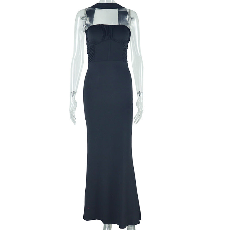 Clothing Color Dress Tube Top Halter Cold Shoulder Sleeveless Maxi Dress