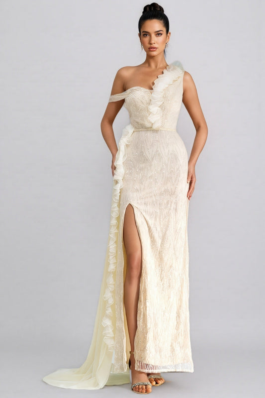 Cadie Strapless Split Mesh Maxi Dress