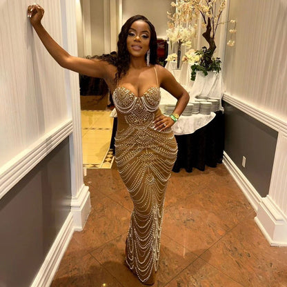 Strap Rhinestone Bubble Ball Evening Dress Dress Maxi Dress for