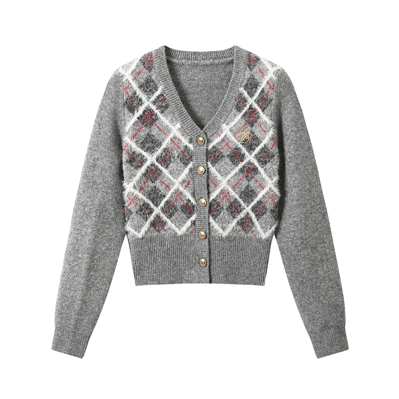 Cozy Argyle Cardigan: -inspired Cropped Sweater