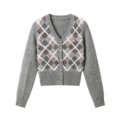 Cozy Argyle Cardigan: -inspired Cropped Sweater
