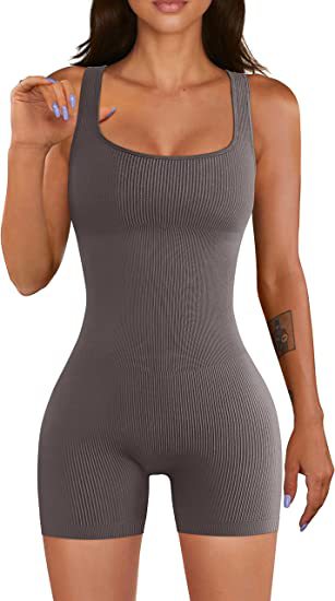 Yoga Jumpsuit Workout Ribbed Square Collar Sleeveless Sports Jumpsuit