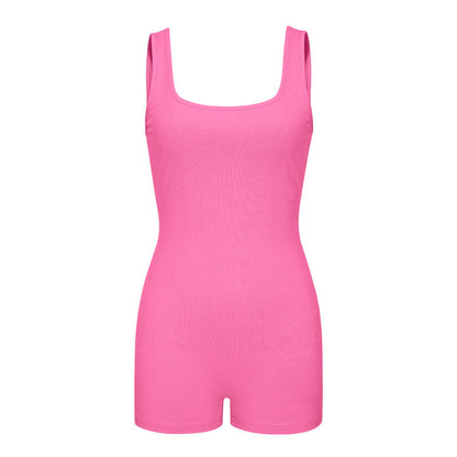 Spring Clothing Color Backless Halter Short Sports Jumpsuit