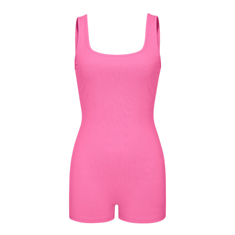 Spring Clothing Color Backless Halter Short Sports Jumpsuit