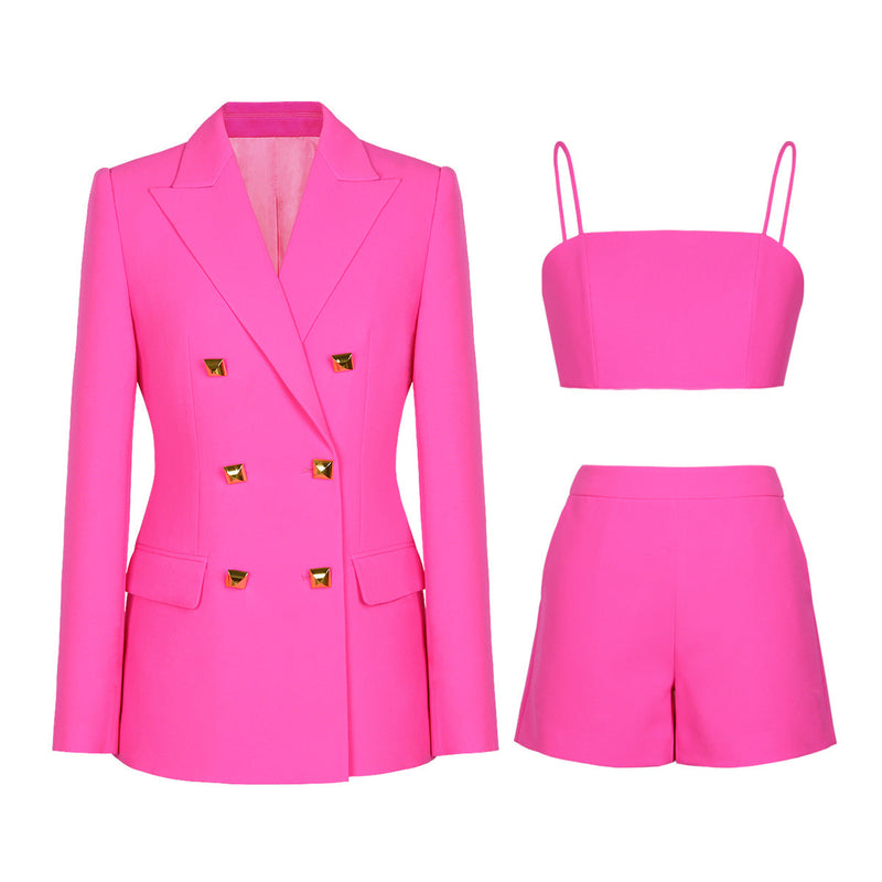 Spring Autumn Office Business Suspender Shorts Three Piece Suit