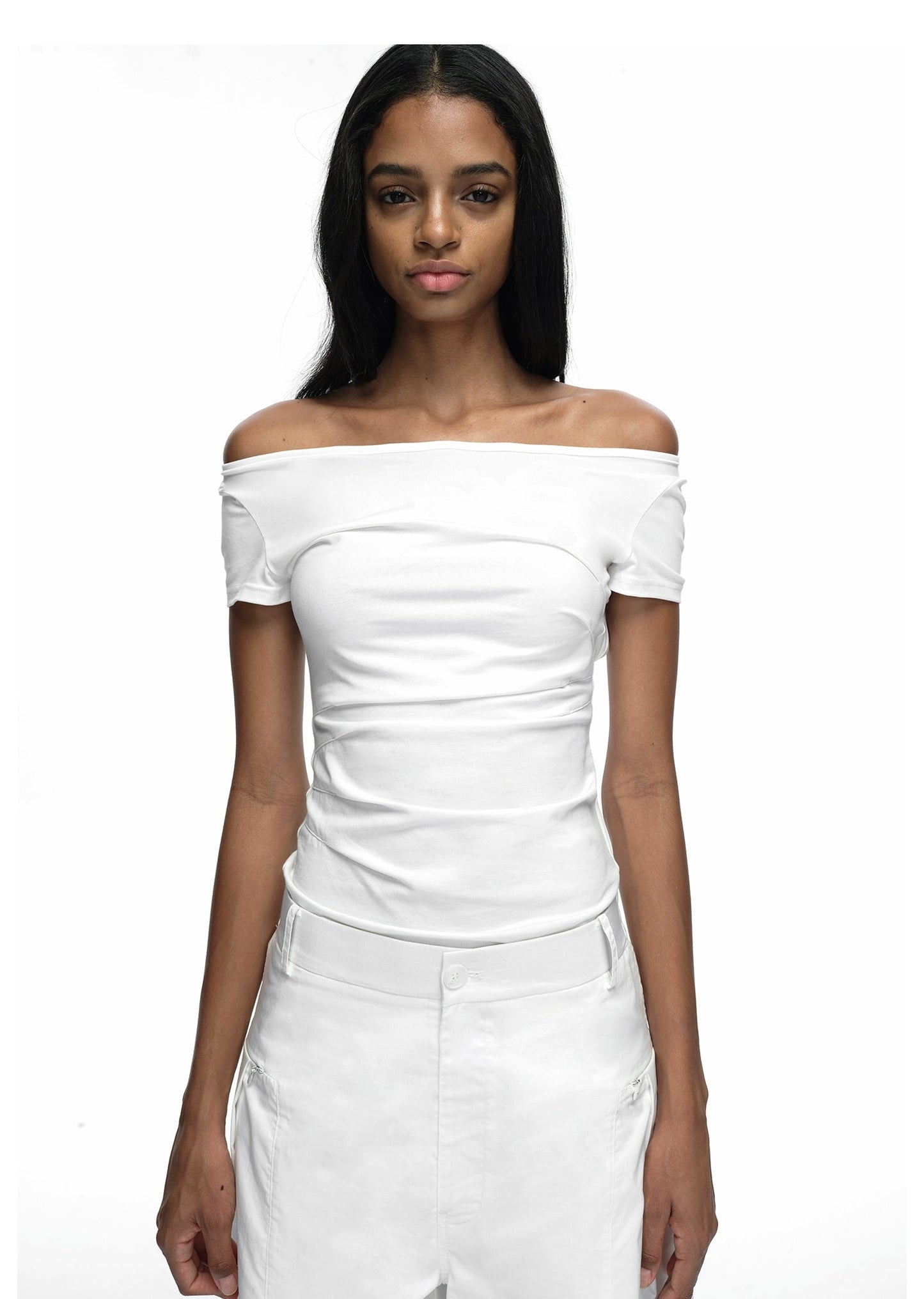 Black/white Off-shoulder Backless T-shirt
