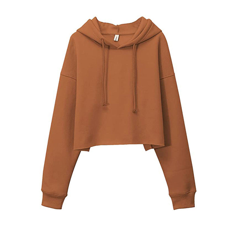 Sports Sweatshirt Autumn Winter Fleece-lined Pullover Hoodie Personalized Bare Cropped Long Sleeved Top