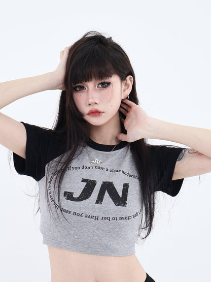 Cropped T-shirt With Logo and Slogan