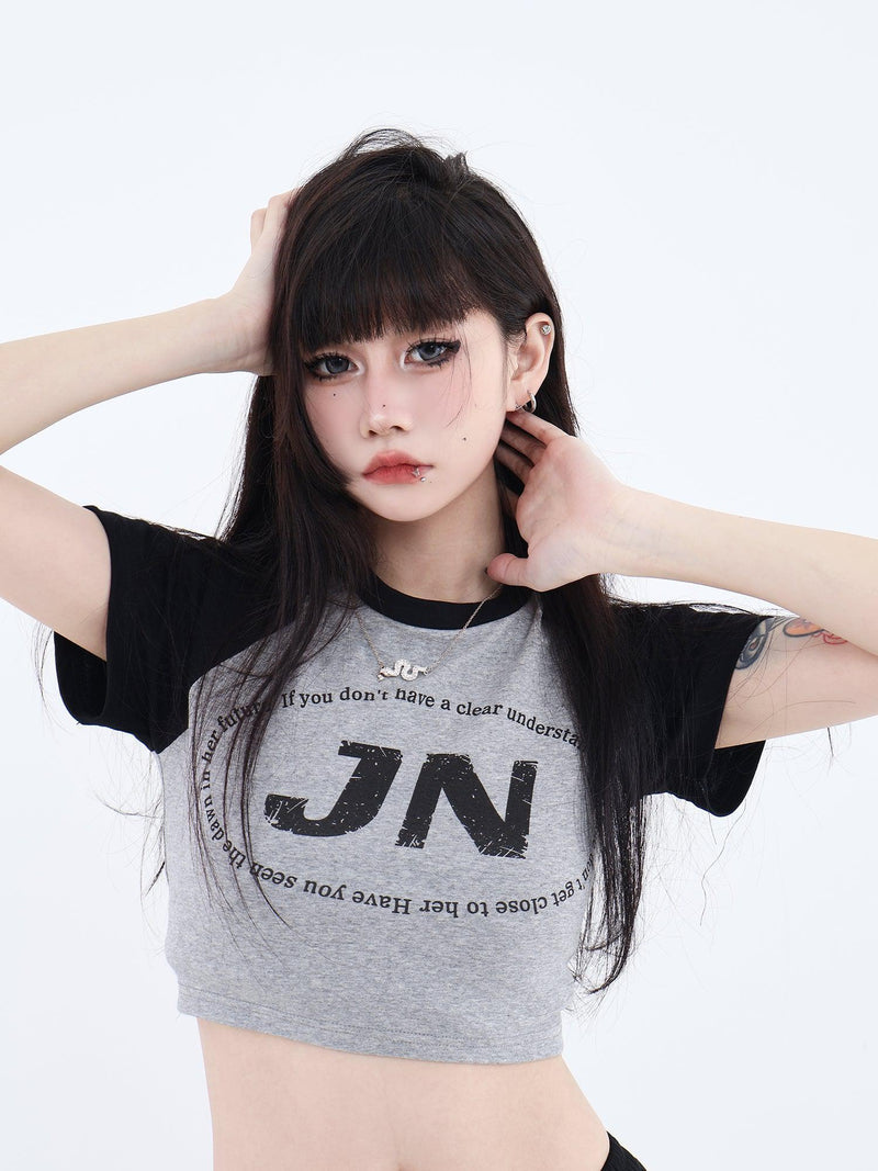 Cropped T-shirt With Logo and Slogan