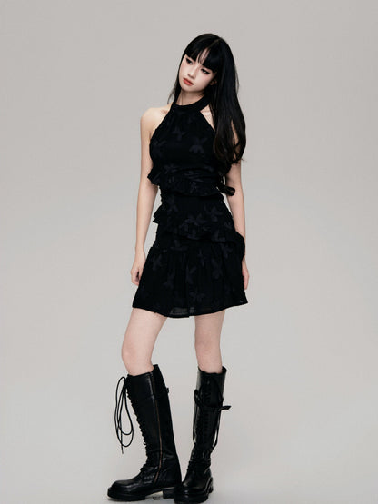 Luluswings Tiered Chiffon Halter Mini Dress - Romantic Ruffled Cocktail Dress