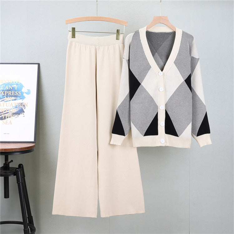 Apricot - Knitted Cardigan Two Piece Set