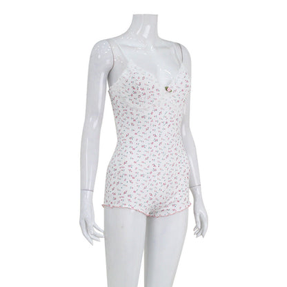 Summer Strap V Neck Lace Edge Stitching Jumpsuit Fresh Home