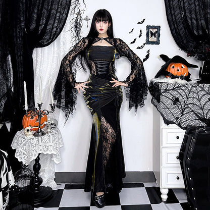 Autumn Lace Batwing Sleeve Irregular Asymmetric Overhaul Waistcoat Top