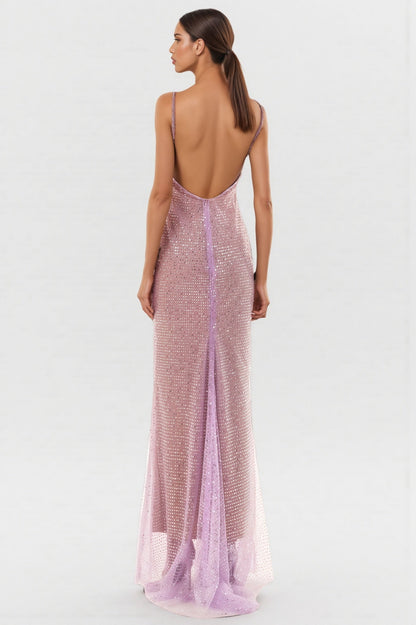 Hespere Halter Sequin Mesh Maxi Dress