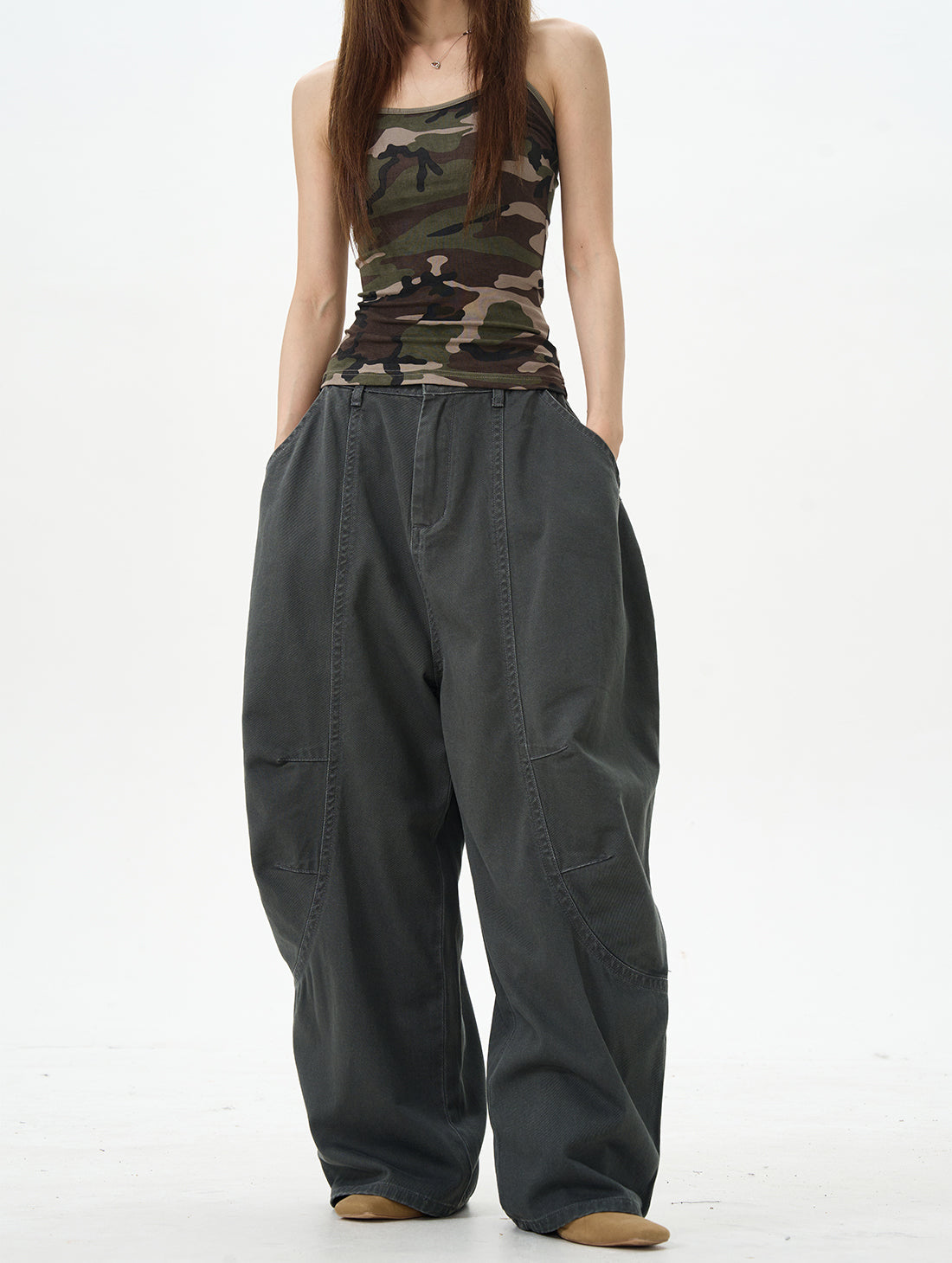 Charcoal Baggy Street Cargo Pants
