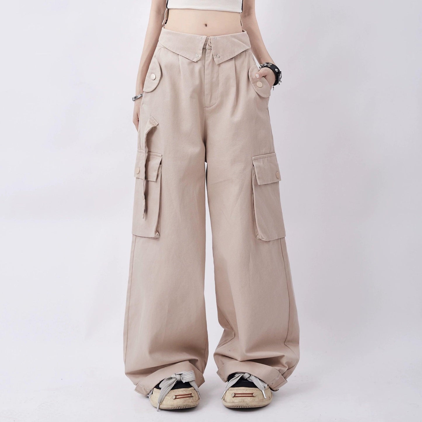 Rayohopp Ultra Wide-leg Cargo Pants - High-waisted Balloon Trousers With Multi-pocket Design (multiple Colors)