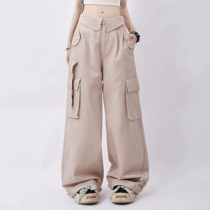 Rayohopp Ultra Wide-leg Cargo Pants - High-waisted Balloon Trousers With Multi-pocket Design (multiple Colors)