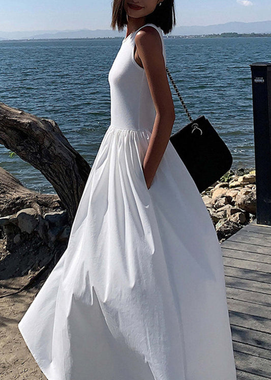 Isla Flowy Maxi Dress – Sleeveless White Summer Dress With Pockets