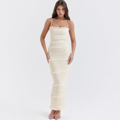 Dress High Elastic Sequin Lace Slim Fit Backless Maxi Dress Cami Dress Summer