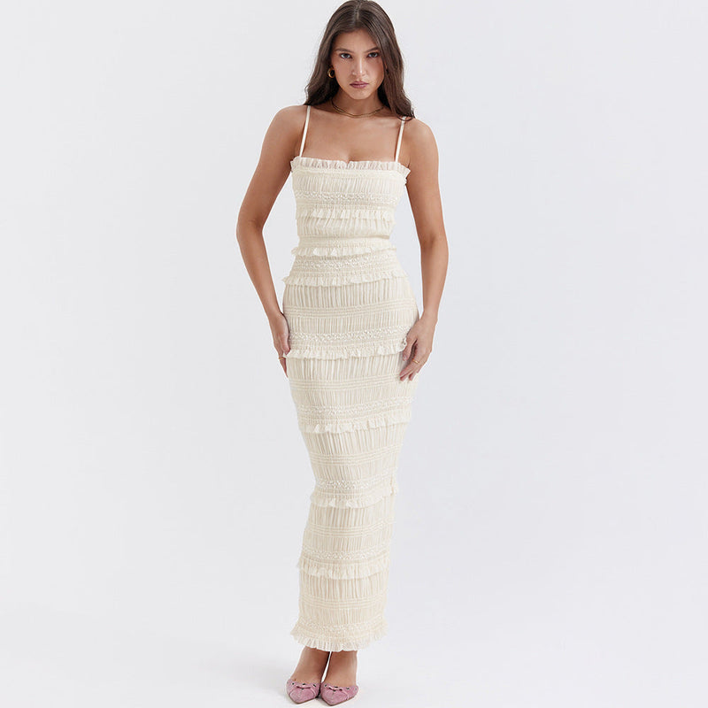 Dress High Elastic Sequin Lace Slim Fit Backless Maxi Dress Cami Dress Summer