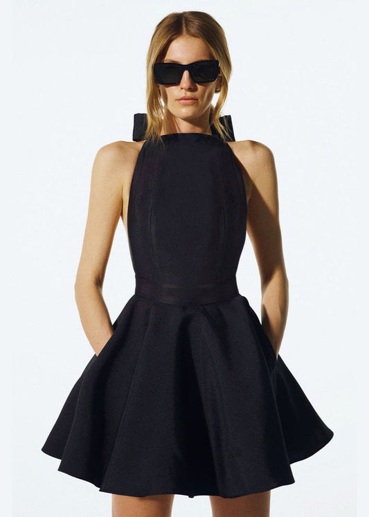 Halter Bow-back Flare Mini Dress