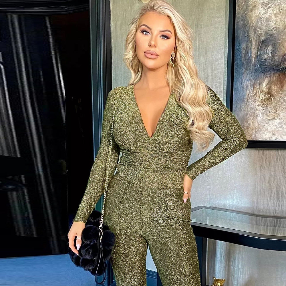 Wearable Clothing Nazada V Neck Long Sleeve Cutout Stretch Jumpsuit