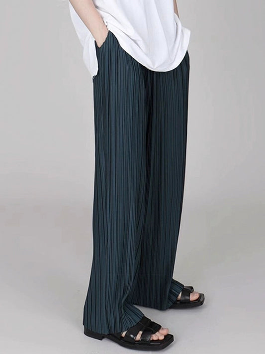 Ice Silk Pleated Wide-leg Pants With Draped Floor-length Design