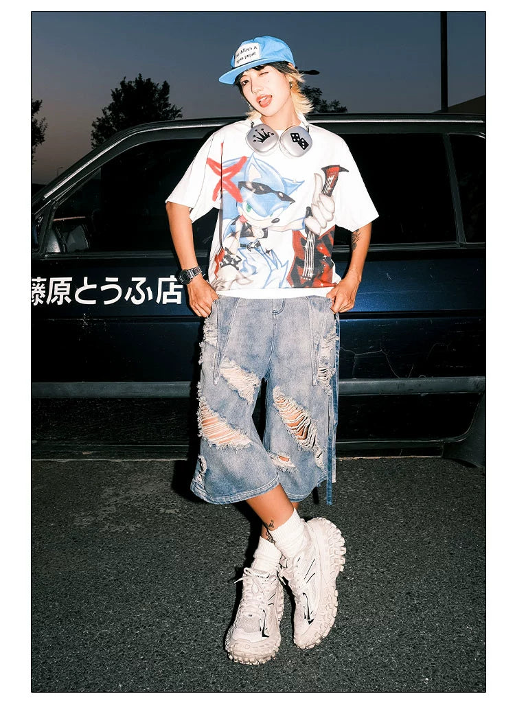 Dnd4des Distressed Denim Bermuda Shorts