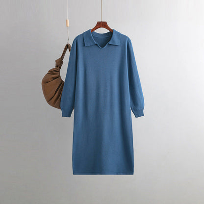 Clothing V Neck Loose Color Idle Overknee Sweater Dress Autumn Winter Dress