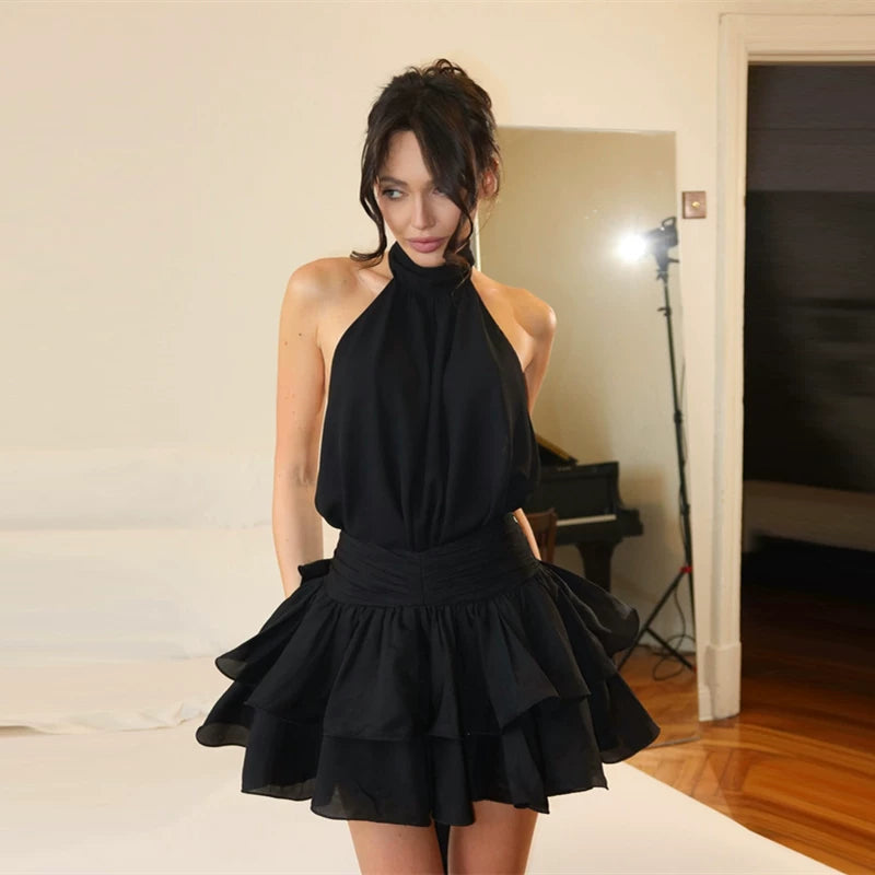 Halter Neck Puffy Mini Dress