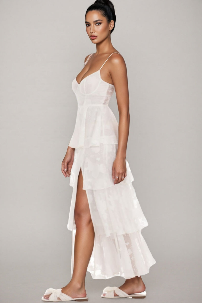 Charke White Ruffle A-line Maxi Dress