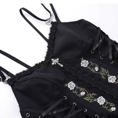 Wannathis Gothic Lolita Dress Set - Black Corset Mini Dress With Lace Bolero and Gloves