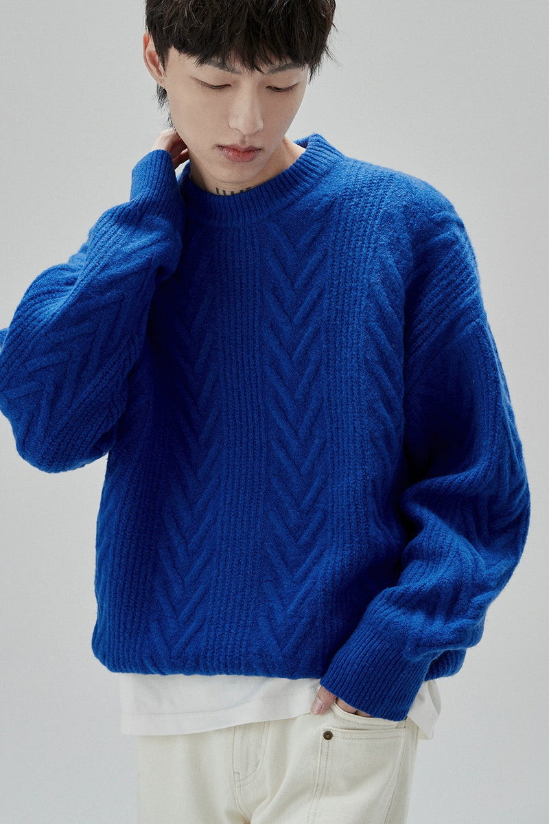 Cream Cable Knit Sweater With Chevron Pattern
