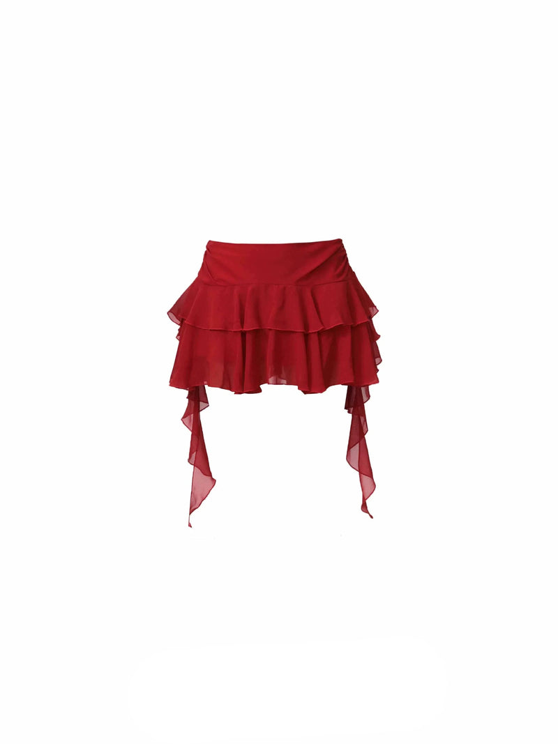 Flamenco-inspired Dance Set: Off-shoulder Rose Top and Ruffled Mini Skirt