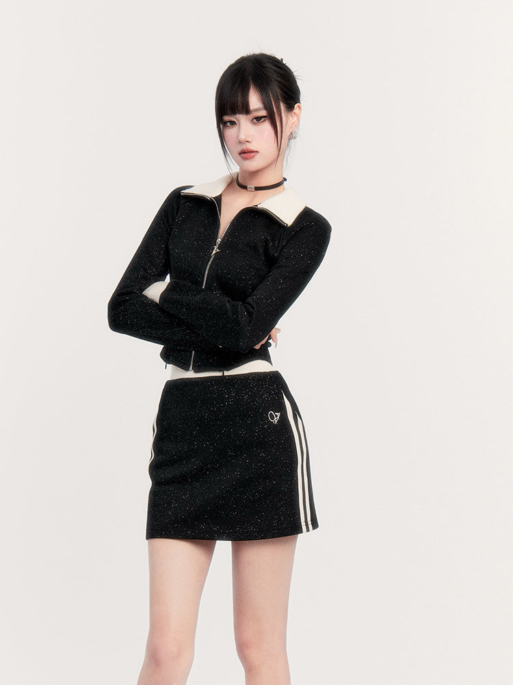 Sporty Zip Jacket/slim Skirt