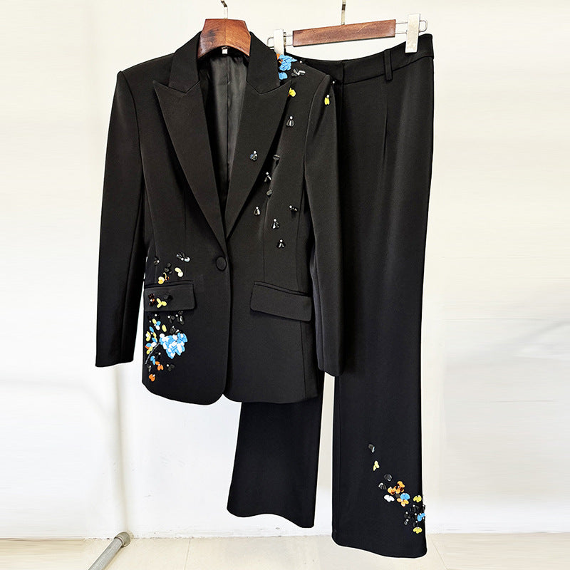 Star Color Sequ One Button Work Pant Suit Two Pieces Set