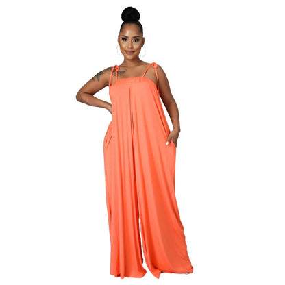 Color Summer Sleeveless Waist Wrapped Chest Loose Wide Leg Jumpsuit
