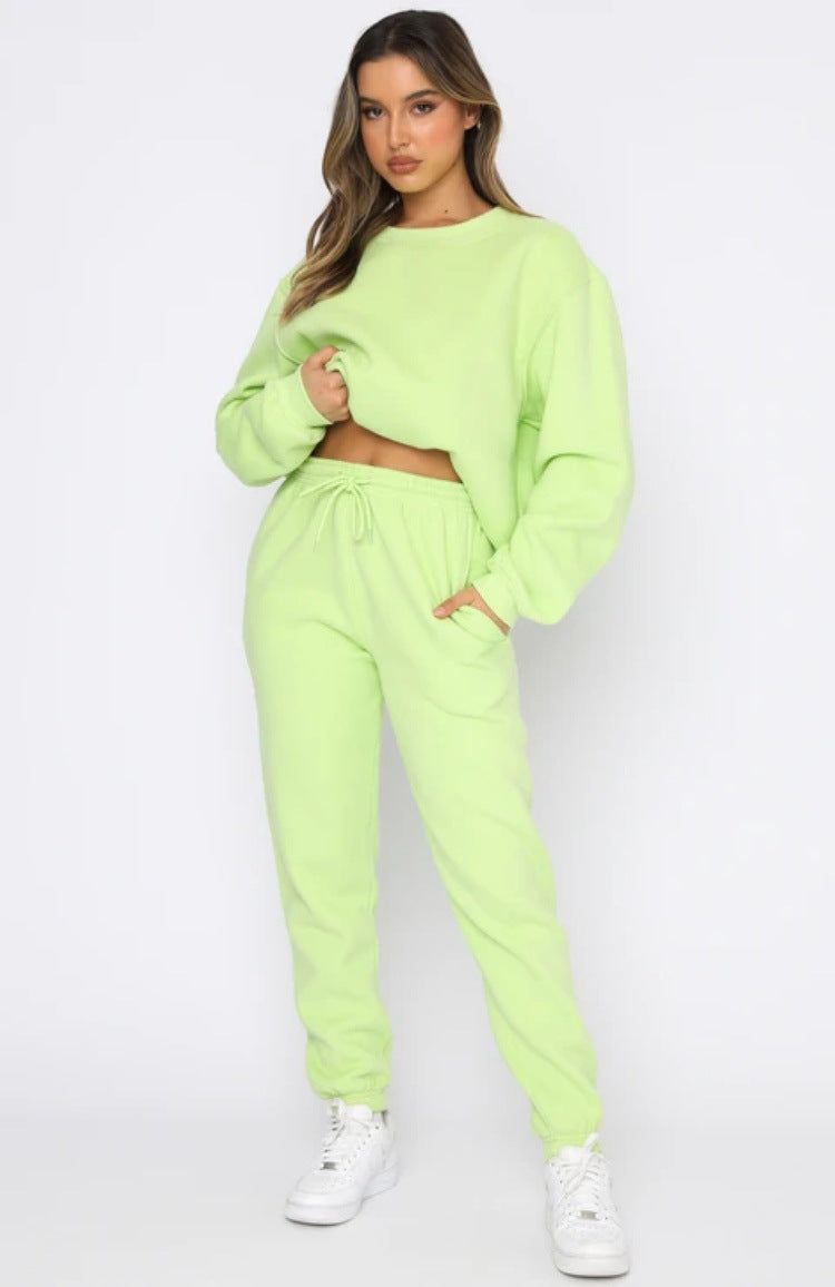 Autumn Winter Color Round Neck Pullover Long Sleeve Sweater Suit