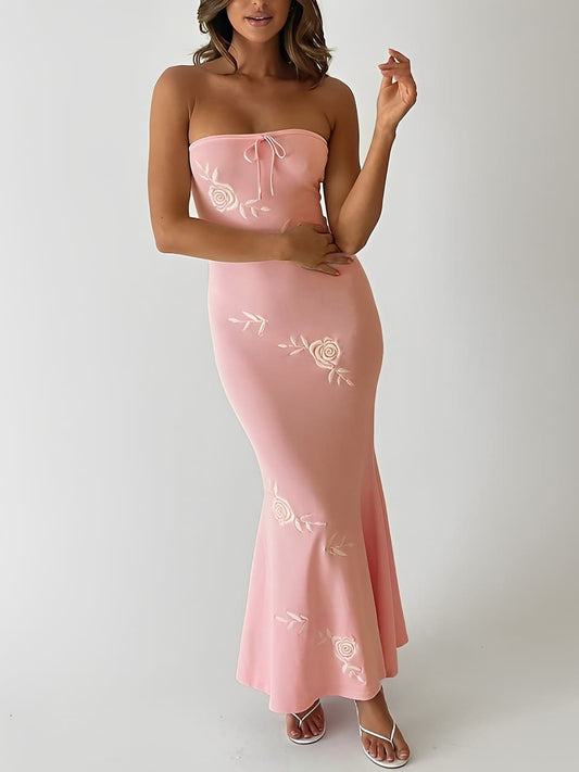 Embroidered Strapless Maxi Dress