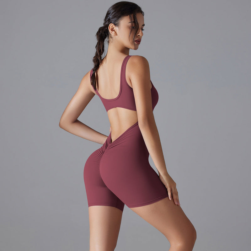V Shaped Back Waist Romper Yoga Clothes One Piece Belly Contracting Close Fitting Sports Back Shaping Jumpsuit