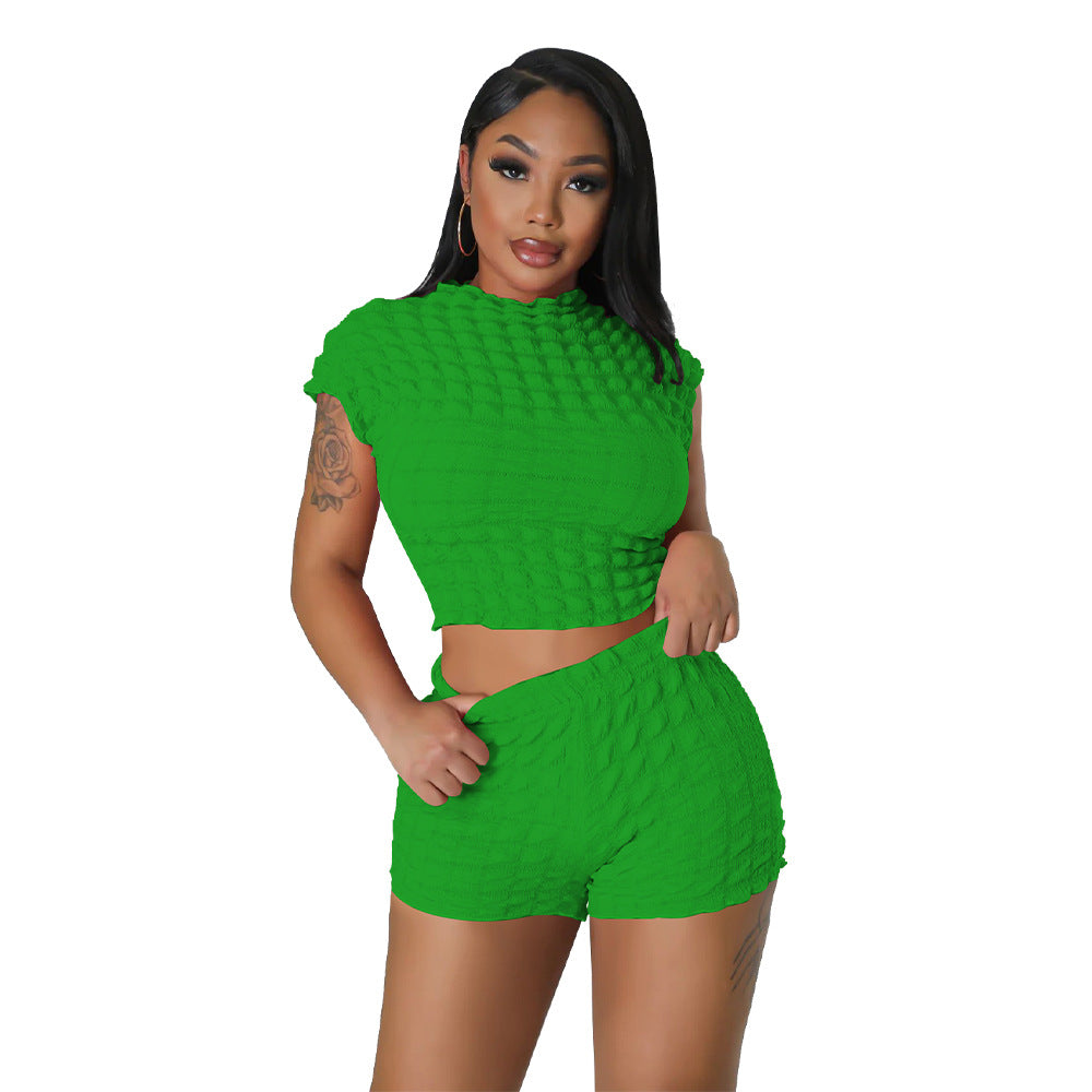 Clothing Popular Sleeveless Cropped Shorts Popcorn Bubble Two Piece Set
