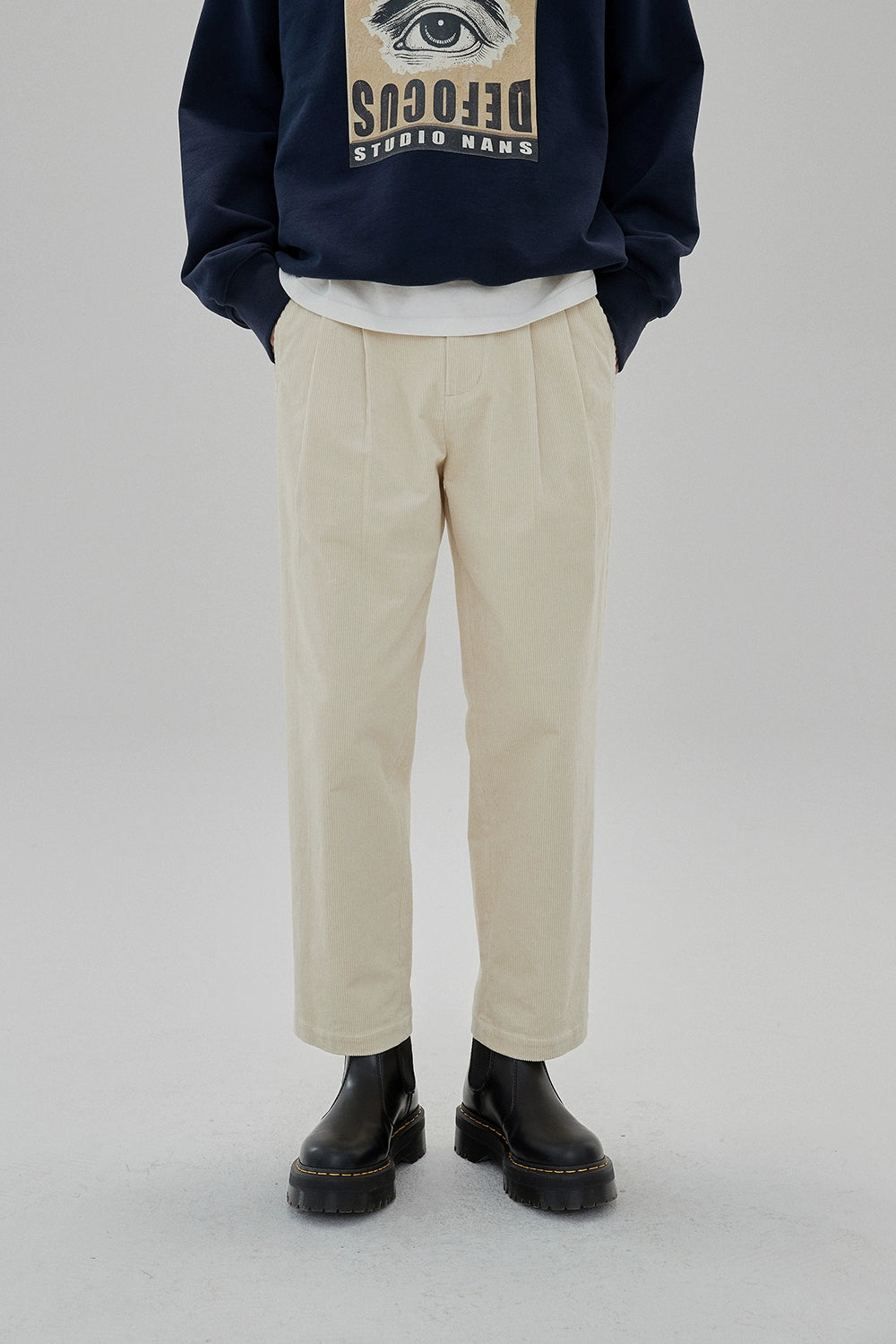 Wide Waist Tab Double-pleated Relaxed Cropped Pants