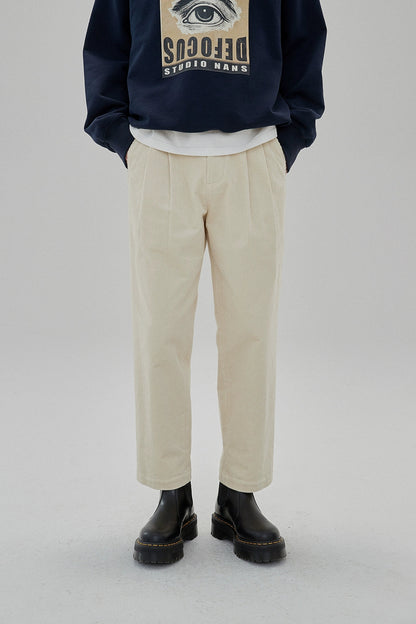 Wide Waist Tab Double-pleated Relaxed Cropped Pants