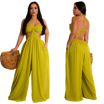 Clothing Spring Summer Color Loose Backless Jumpsuit
