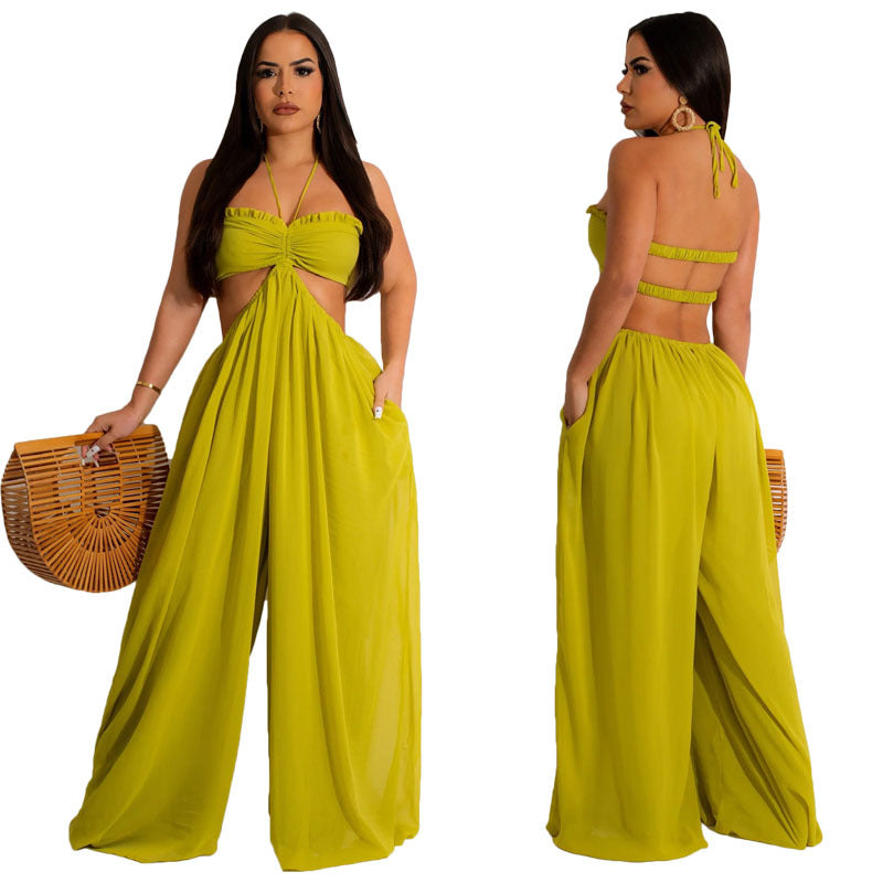 Clothing Spring Summer Color Loose Backless Jumpsuit