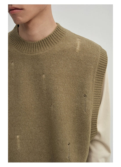 Irregular Distressed Open-knit Cardigan/vest
