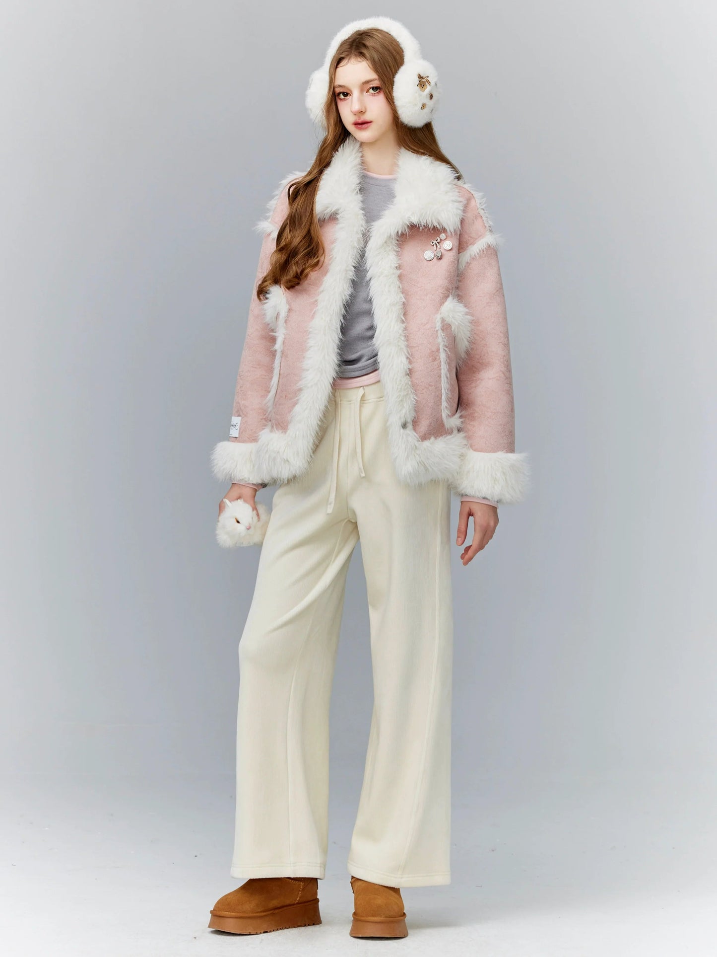 Wide-leg Drawstring Lounge Pants in Black and Cream