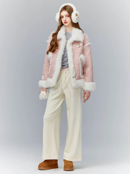 Wide-leg Drawstring Lounge Pants in Black and Cream